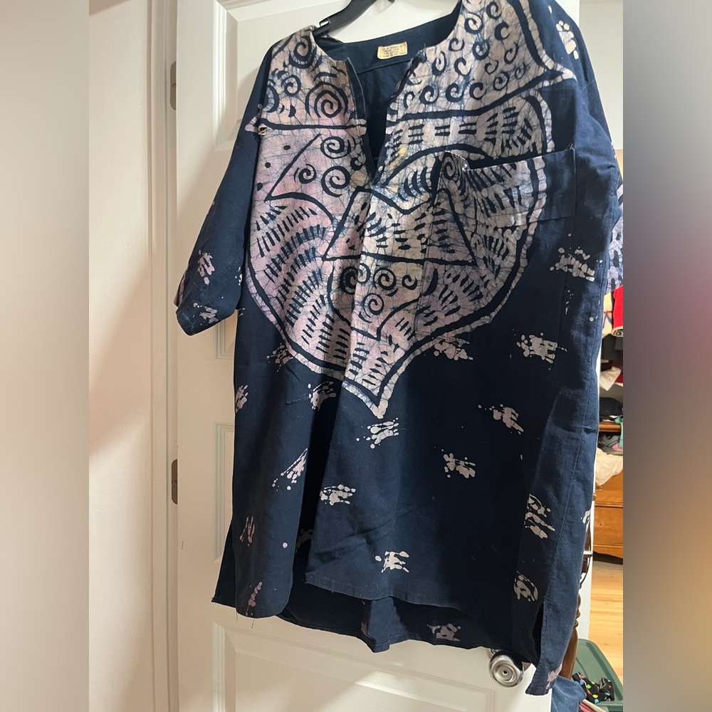 African shirt/shirtdress - Blue with design - Good shape - One Size